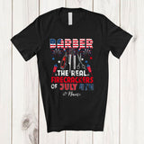 MacnyStore - Personalized Custom Name Barber Real Firecrackers; Joyful 4th Of July Fireworks; Patriotic T-Shirt