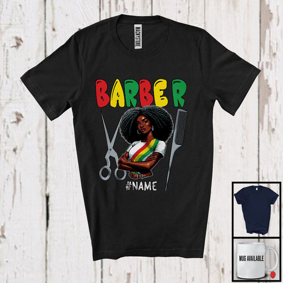 MacnyStore - Personalized Custom Name Barber, Proud Juneteenth Afro Girl Women, Black African American T-Shirt