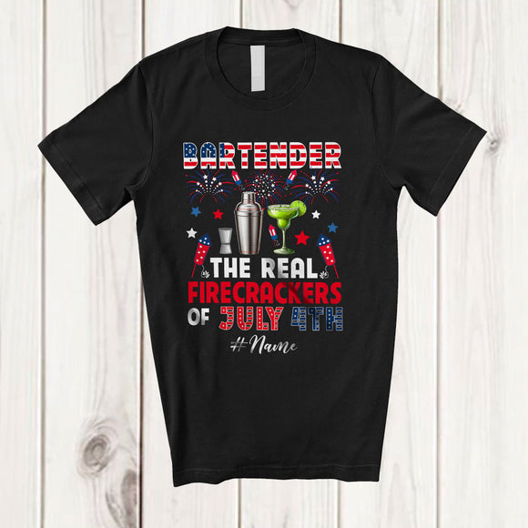 MacnyStore - Personalized Custom Name Bartender Real Firecrackers; Joyful 4th Of July Fireworks; Patriotic T-Shirt