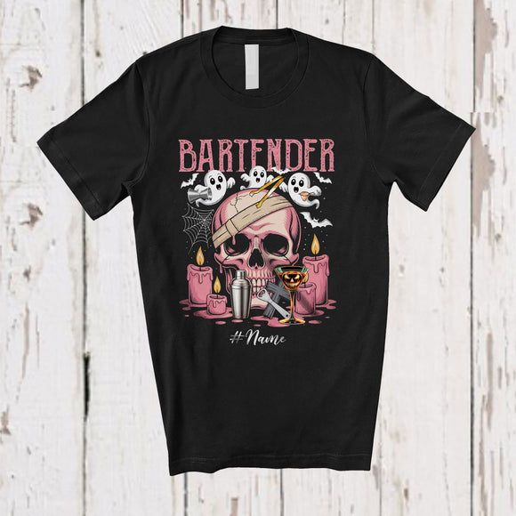 MacnyStore - Personalized Custom Name Bartender; Awesome Halloween Bartender Boo Ghost Skull; Proud Jobs T-Shirt