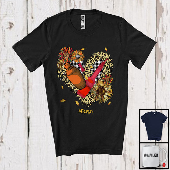 MacnyStore - Personalized Custom Name Bartender, Lovely Leopard Heart Shape Sunflowers, Bartender Group T-Shirt