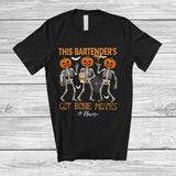 MacnyStore - Personalized Custom Name Bartender's Got Bone Moves; Joyful Halloween Pumpkin Skeletons T-Shirt