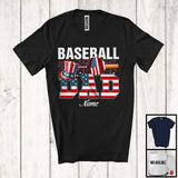 MacnyStore - Personalized Custom Name Baseball Dad, Proud 4th Of July USA Flag Sport, Patriotic Family T-Shirt
