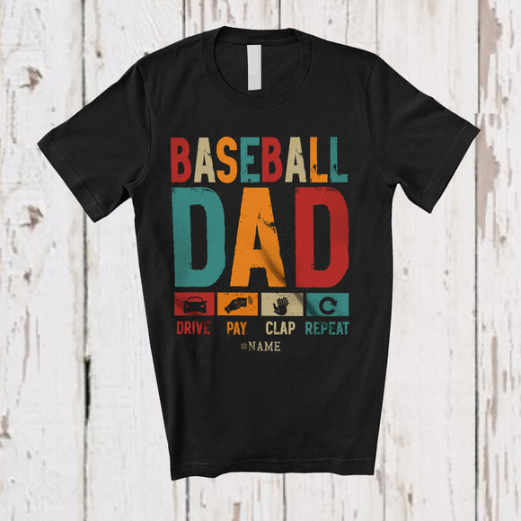 MacnyStore - Personalized Custom Name Baseball Dad; Proud Father's Day Player Playing Baseball; Family T-Shirt