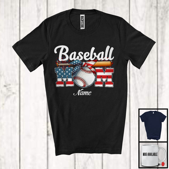 MacnyStore - Personalized Custom Name Baseball Mom, Proud 4th Of July USA Flag Headband, Patriotic Family T-Shirt