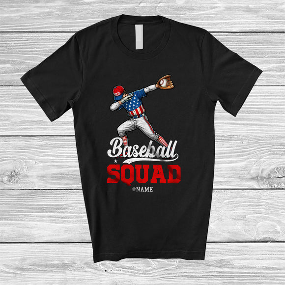 MacnyStore - Personalized Custom Name Baseball Squad; Amazing 4th Of July Dabbing Sport Player; Patriotic T-Shirt