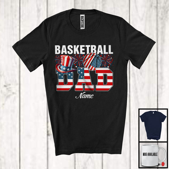 MacnyStore - Personalized Custom Name Basketball Dad, Proud 4th Of July USA Flag Sport, Patriotic Family T-Shirt