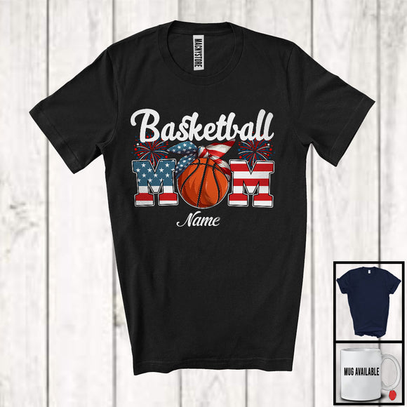 MacnyStore - Personalized Custom Name Basketball Mom, Proud 4th Of July USA Flag Headband, Patriotic Family T-Shirt