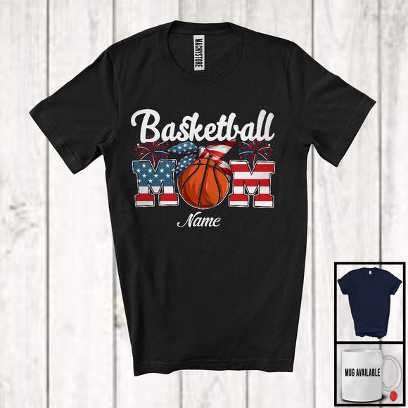 MacnyStore - Personalized Custom Name Basketball Mom, Proud 4th Of July USA Flag Headband, Patriotic Family T-Shirt