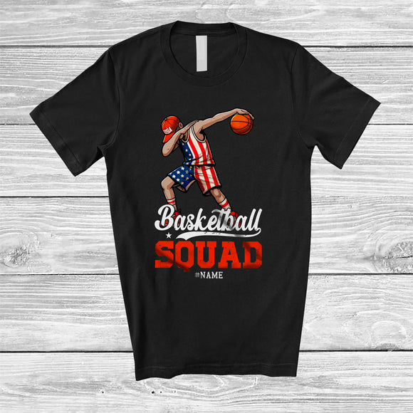 MacnyStore - Personalized Custom Name Basketball Squad; Amazing 4th Of July Dabbing Sport Player; Patriotic T-Shirt