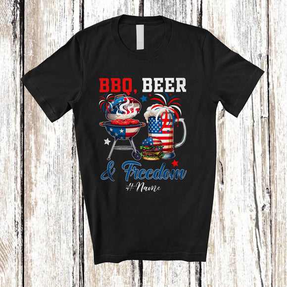 MacnyStore - Personalized Custom Name Bbq Beer Freedom; Joyful 4th of July Drinking Grill Lover; Patriotic T-Shirt