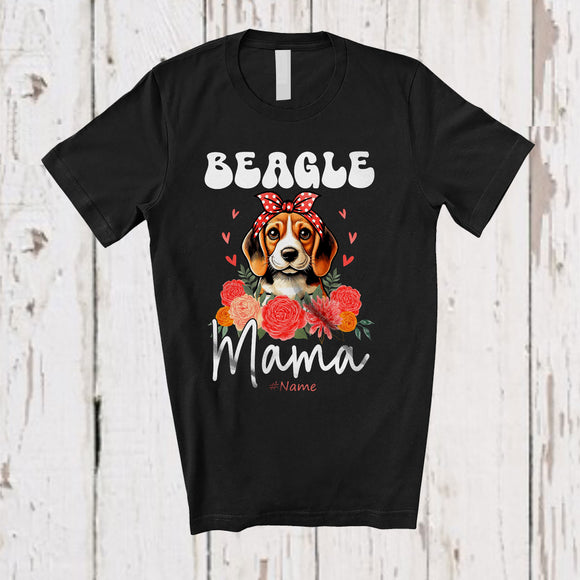 MacnyStore - Personalized Custom Name Beagle Mama; Adorable Mother's Day Flowers Bandana; Family T-Shirt