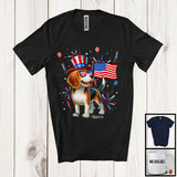 MacnyStore - Personalized Custom Name Beagle, Lovely 4th Of July American Flag Fireworks, Beagle Patriotic T-Shirt