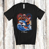 MacnyStore - Personalized Custom Name Bear Riding Shark Drinking Eat Pizza; Lovely 4th Of July Patriotic T-Shirt