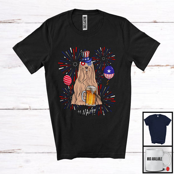 MacnyStore - Personalized Custom Name Bearded Collie Drinking Beer, Lovely 4th Of July Fireworks, Patriotic T-Shirt