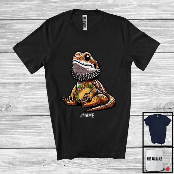 MacnyStore - Personalized Custom Name Bearded Dragon Holding Taco, Adorable Bearded Dragon Chef, Food T-Shirt