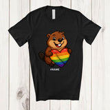 MacnyStore - Personalized Custom Name Beaver Rainbow Heart Progressive; Lovely LGBTQ Pride Beaver T-Shirt