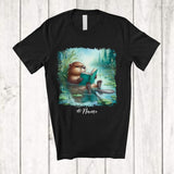 MacnyStore - Personalized Custom Name Beaver Reading Book; Lovely Teacher Librarian Book Nerd; Sea Animal T-Shirt