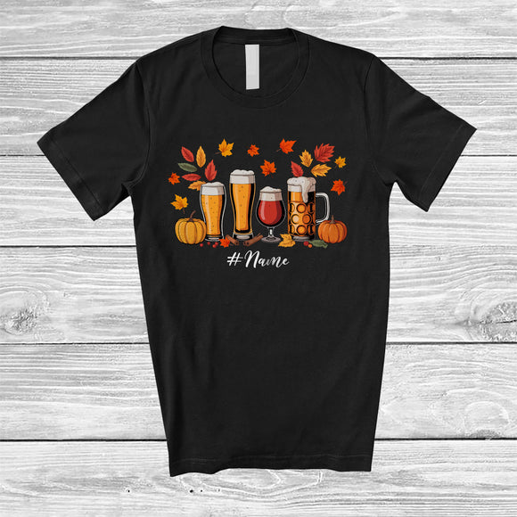 MacnyStore - Personalized Custom Name Beer Collection Fall Leaves; Cheerful Thanksgiving Drinking Drunker T-Shirt