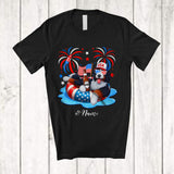 MacnyStore - Personalized Custom Name Bernedoodles Drinking On Float Beach; Joyful 4th Of July Patriotic T-Shirt