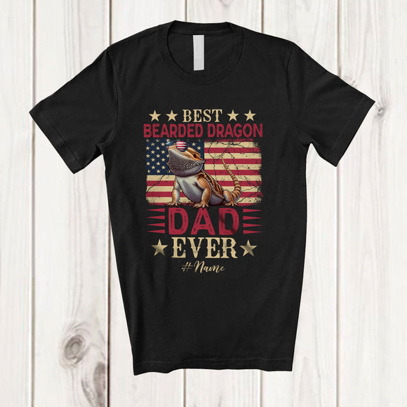 MacnyStore - Personalized Custom Name Best Bearded Dragon Dad Ever; Joyful 4th Of July Father's Day US Flag T-Shirt