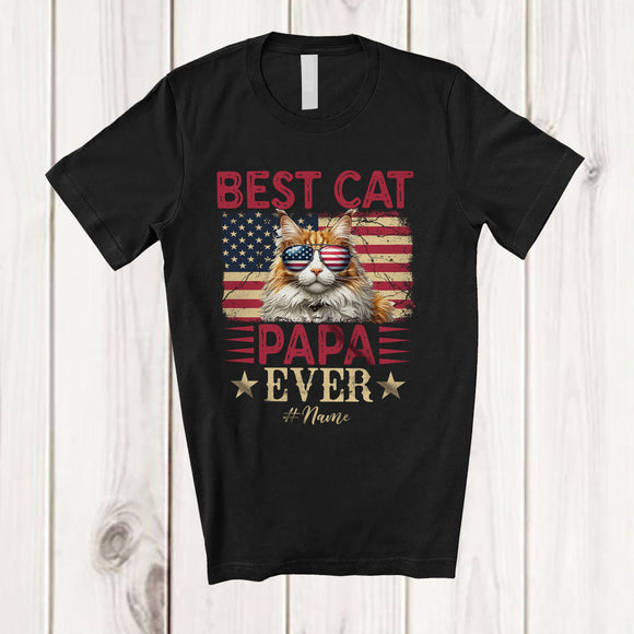 MacnyStore - Personalized Custom Name Best Cat Papa Ever; Joyful 4th Of July Father's Day US Flag; Patriotic T-Shirt