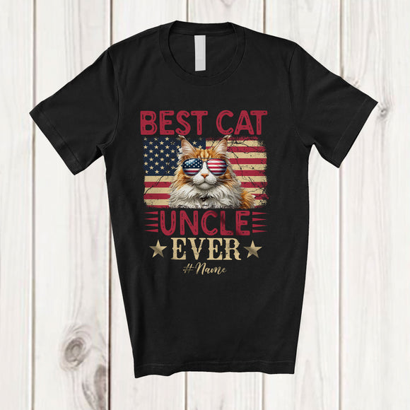 MacnyStore - Personalized Custom Name Best Cat Uncle Ever; Joyful 4th Of July Father's Day US Flag; Patriotic T-Shirt