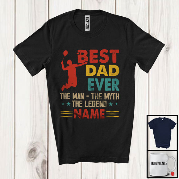 MacnyStore - Personalized Custom Name Best Dad Ever Man Myth Legend, Happy Father's Day Badminton Vintage T-Shirt