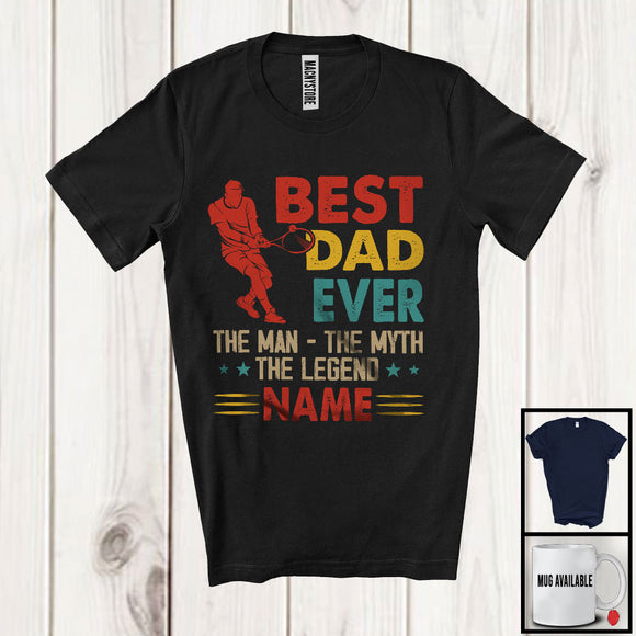 MacnyStore - Personalized Custom Name Best Dad Ever Man Myth Legend, Happy Father's Day Tennis Vintage T-Shirt