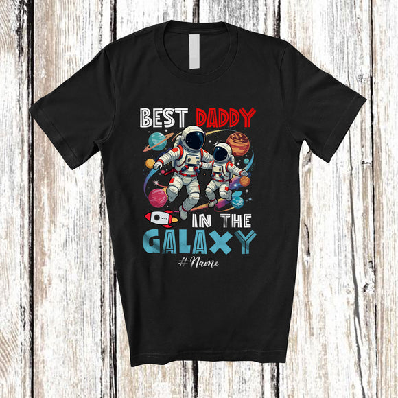MacnyStore - Personalized Custom Name Best Daddy in the Galaxy; Amazing Father's Day Astronaut Space T-Shirt