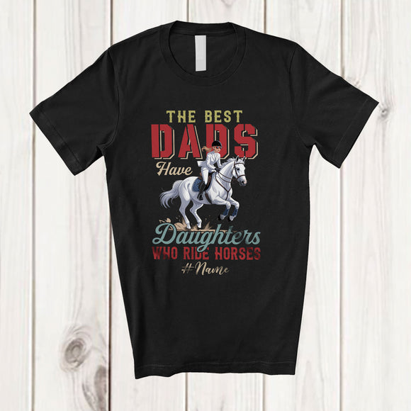 MacnyStore - Personalized Custom Name Best Dads Daughters Ride Horses; Joyful Father's Day Horse Riding T-Shirt