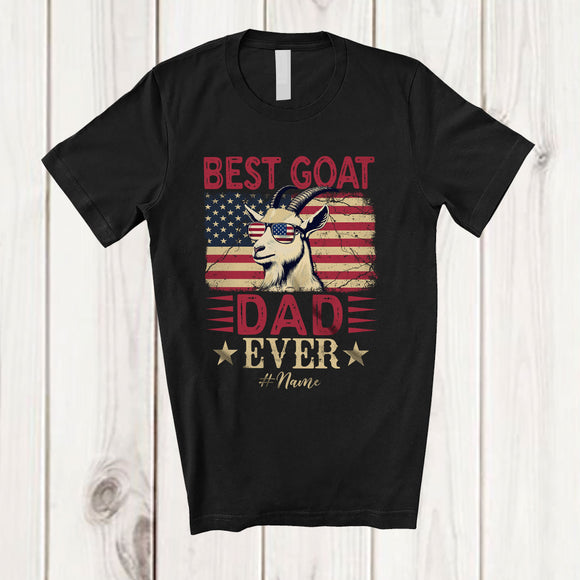 MacnyStore - Personalized Custom Name Best Goat Dad Ever; Joyful 4th Of July Father's Day US Flag; Patriotic T-Shirt
