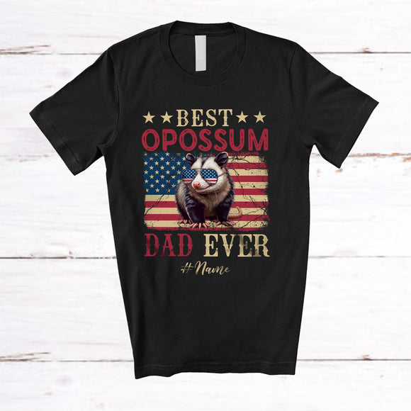 MacnyStore - Personalized Custom Name Best Opossum Dad; Proud Father's Day 4th of July US Flag; Patriotic T-Shirt