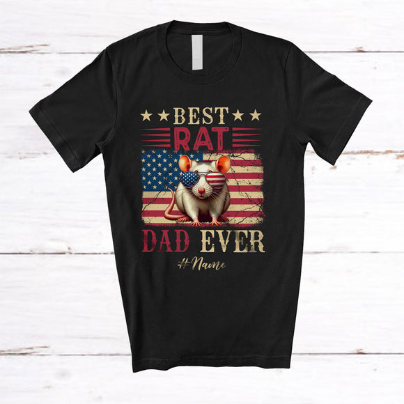 MacnyStore - Personalized Custom Name Best Rat Dad Ever; Proud Father's Day 4th of July US Flag; Patriotic T-Shirt