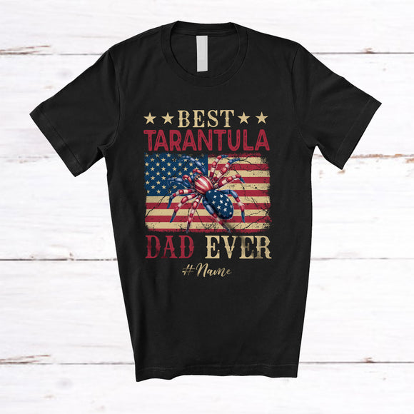 MacnyStore - Personalized Custom Name Best Tarantula Dad; Proud Father's Day 4th of July US Flag; Patriotic T-Shirt