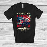 MacnyStore - Personalized Custom Name Best Truckin' Grandpa Ever; Proud Father's Day US Flag Trucker Family T-Shirt