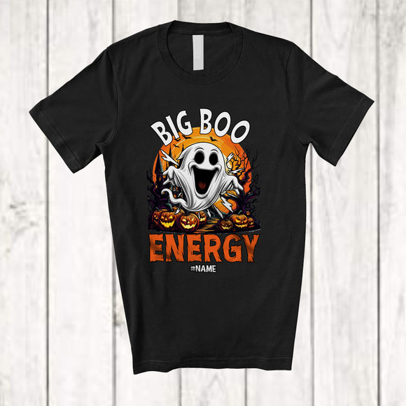 MacnyStore - Personalized Custom Name Big Boo Energy; Humorous Halloween Moon Boo Ghost; Family T-Shirt