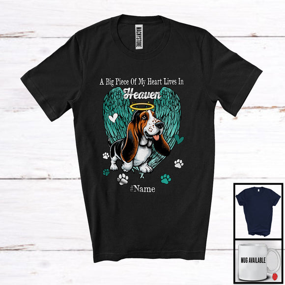 MacnyStore - Personalized Custom Name Big Piece Of Heart In Heaven, Lovely Memories Basset Hound Lover T-Shirt