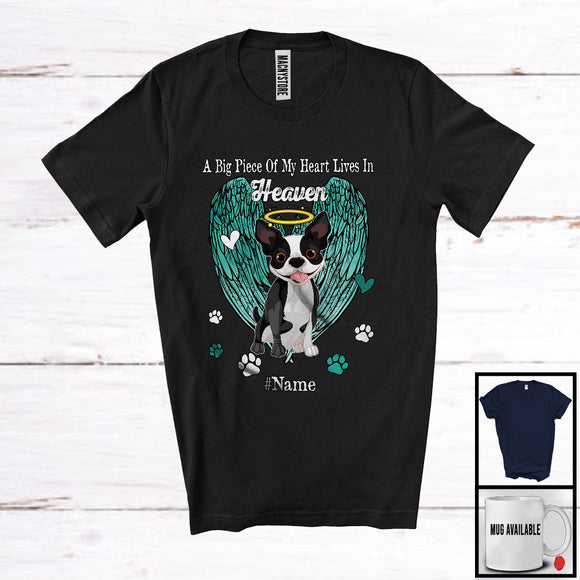 MacnyStore - Personalized Custom Name Big Piece Of Heart In Heaven, Lovely Memories Boston Terrier Lover T-Shirt