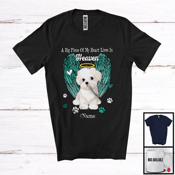 MacnyStore - Personalized Custom Name Big Piece Of Heart In Heaven, Lovely Memories Maltese Lover T-Shirt