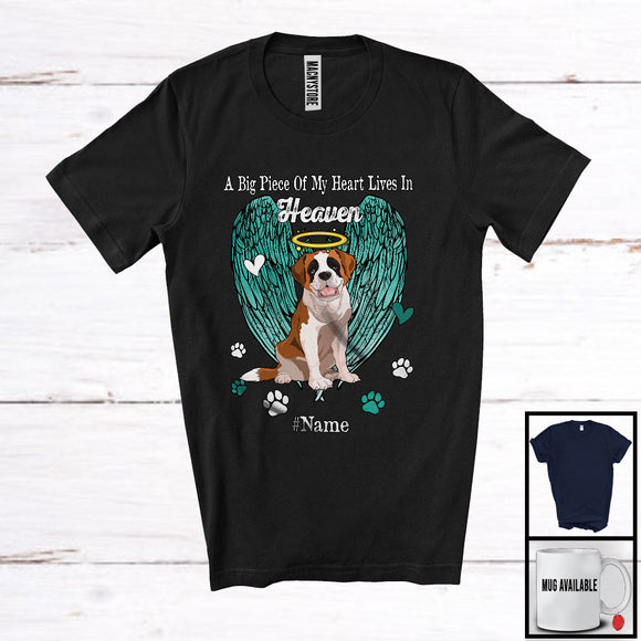 MacnyStore - Personalized Custom Name Big Piece Of Heart In Heaven, Lovely Memories St. Bernard Lover T-Shirt