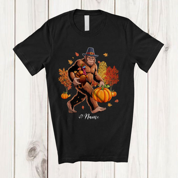 MacnyStore - Personalized Custom Name Bigfoot Hunting Turkey Pumpkin; Awesome Thanksgiving Fall Tree T-Shirt