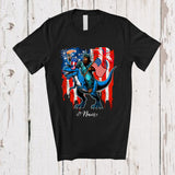 MacnyStore - Personalized Custom Name Bigfoot Liberty Riding T-Rex; Proud 4th Of July US Flag; Patriotic T-Shirt