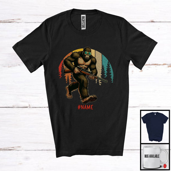 MacnyStore - Personalized Custom Name Bigfoot Playing Hunting; Humorous Vintage Retro Sport Player T-Shirt