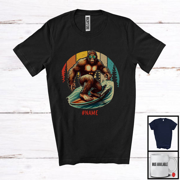 MacnyStore - Personalized Custom Name Bigfoot Playing Surfing; Humorous Vintage Retro Sport Player T-Shirt