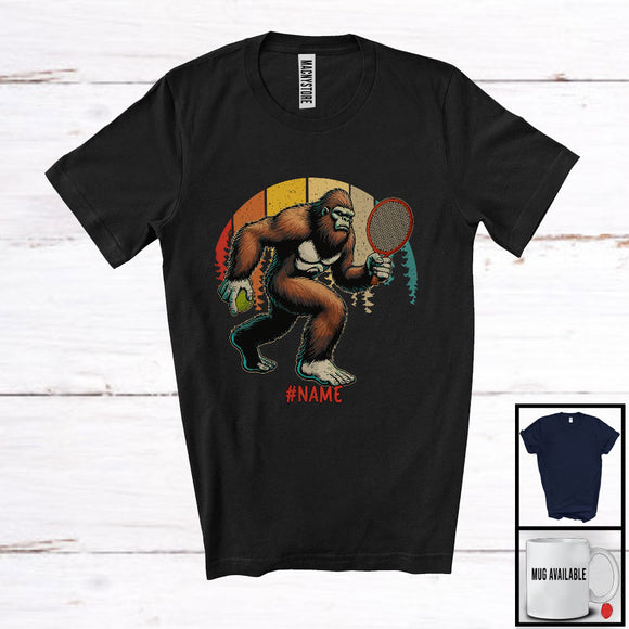 MacnyStore - Personalized Custom Name Bigfoot Playing Tennis; Humorous Vintage Retro Sport Player T-Shirt