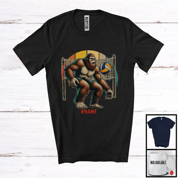 MacnyStore - Personalized Custom Name Bigfoot Playing Volleyball; Humorous Vintage Retro Sport Player T-Shirt