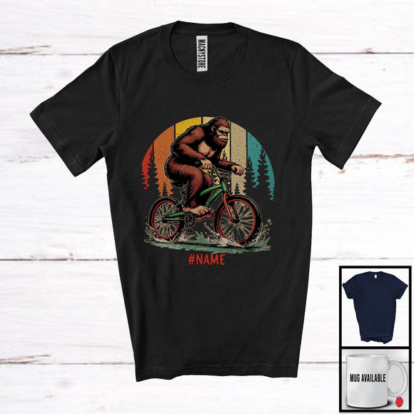 MacnyStore - Personalized Custom Name Bigfoot Riding Bicycle; Humorous Vintage Retro Group Of Vehicles T-Shirt