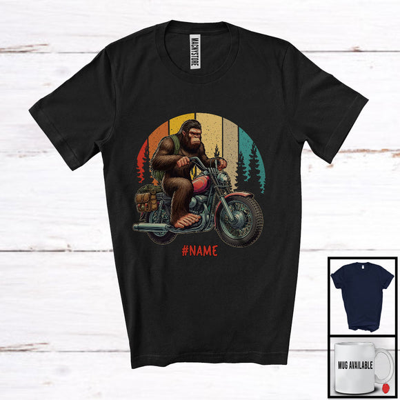 MacnyStore - Personalized Custom Name Bigfoot Riding Motorbike; Humorous Vintage Retro Group Of Vehicles T-Shirt