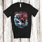 MacnyStore - Personalized Custom Name Bigfoot Riding Shark Drinking Eat Pizza; Lovely 4th Of July Patriotic T-Shirt